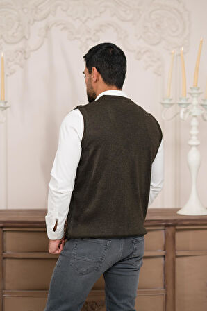 Woolen World Regular Fit Ön Cepli Kolsuz Erkek Triko Yelek
