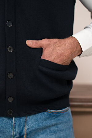 Woolen World Regular Fit Ön Cepli Kolsuz Erkek Triko Yelek