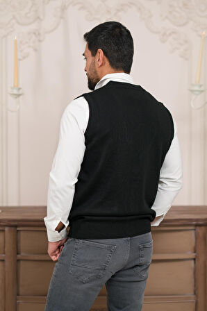 Woolen World Regular Fit Ön Cepli Desenli Kolsuz Erkek Triko Yelek