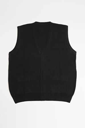 Cepli V Yaka Battal (Büyük Boy) Düğmeli Yünlü Triko Yelek