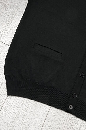 Ön Cepli V Yaka Battal (Büyük Boy) Düğmeli Yünlü Triko Hırka