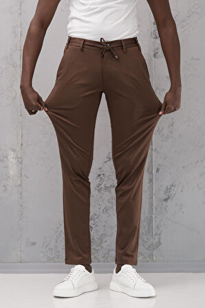 Beli Lastikli ve İplikli Rayon Kumaş Regular Fit Likralı Jogger Pantolon