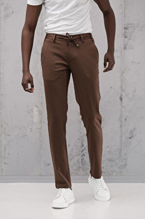 Beli Lastikli ve İplikli Rayon Kumaş Regular Fit Likralı Jogger Pantolon