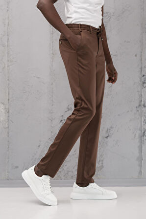 Beli Lastikli ve İplikli Rayon Kumaş Regular Fit Likralı Jogger Pantolon