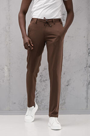 Beli Lastikli ve İplikli Rayon Kumaş Regular Fit Likralı Jogger Pantolon