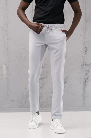 Beli Lastikli ve İplikli Armürlü Slimfit Pamuklu Likralı Jogger Pantolon