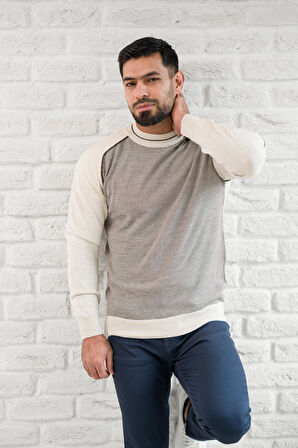 San&Fa Yarım Balıkçı Desenli Slimfit Yünlü Triko Kazak
