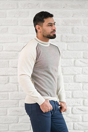 San&Fa Yarım Balıkçı Desenli Slimfit Yünlü Triko Kazak