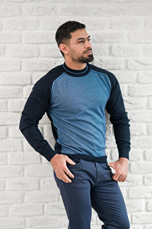 San&Fa Yarım Balıkçı Desenli Slimfit Yünlü Triko Kazak