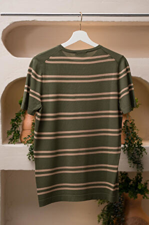 San&Fa Bisiklet Yaka Çizgili Rayon Kumaş Slimfit T-shirt