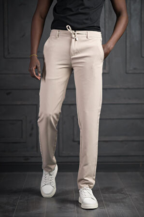 Beli Lastikli Ve İplikli Likralı Slimfit Yazlık Kumaş Jogger Pantolon 