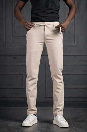 Beli Lastikli Ve İplikli Likralı Slimfit Yazlık Kumaş Jogger Pantolon 