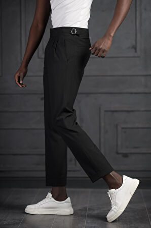 Perpant Slimfit Çift Pileli Kemer Tokalı Yazlık Kumaş Pantolon