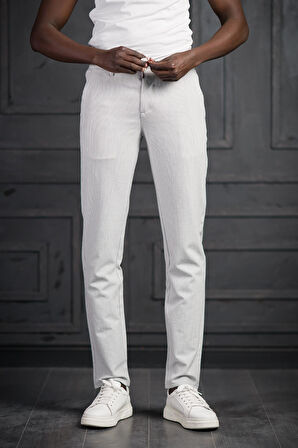 Slimfit Beli Lastikli Ve İplikli Likralı Çizgili Jogger Pantolon 