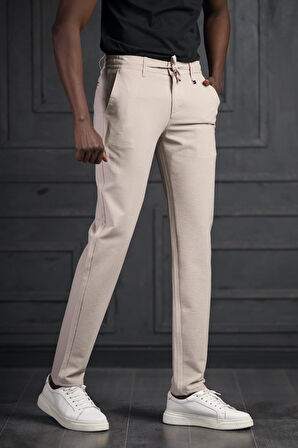 Slimfit Beli Lastikli Ve İplikli Likralı Gofre Kumaş Jogger Pantolon 