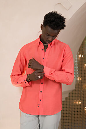 Dorss Yaka Düğmeli Yazlık İnce Tiril Tiril  %100 Modal Slimfit Gömlek