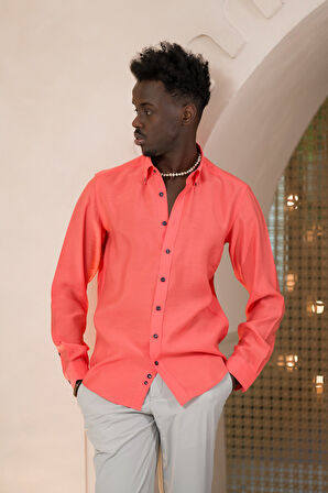 Dorss Yaka Düğmeli Yazlık İnce Tiril Tiril  %100 Modal Slimfit Gömlek