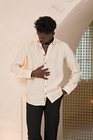 Dorss Yaka Düğmeli Yazlık İnce Tiril Tiril  %100 Modal Slimfit Gömlek