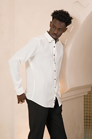 Dorss Yaka Düğmeli Yazlık İnce Tiril Tiril  %100 Modal Slimfit Gömlek