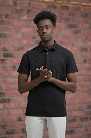 Advante Regular Fit Likralı Kendinden Desenli Polo Yaka T-shirt