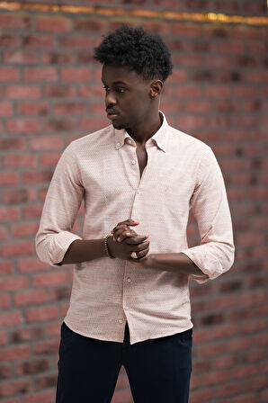 Slimfit Hasır Dokuma Yaka Düğmeli Slimfit Gömlek