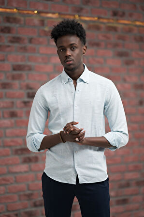 Slimfit Hasır Dokuma Yaka Düğmeli Slimfit Gömlek