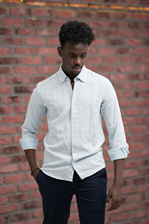 Slimfit Hasır Dokuma Yaka Düğmeli Slimfit Gömlek