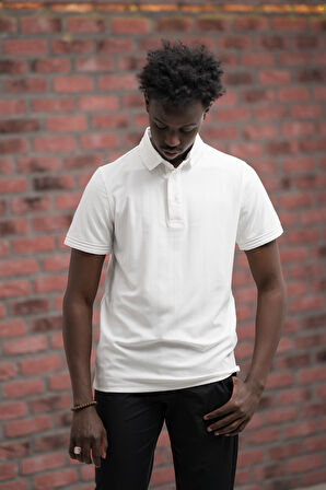 Regular Fit Likralı Kendinden Çizgili Polo Yaka T-Shirt