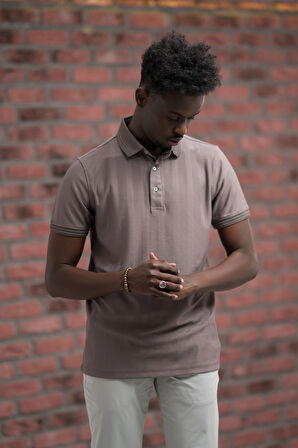 Regular Fit Likralı Kendinden Çizgili Polo Yaka T-Shirt