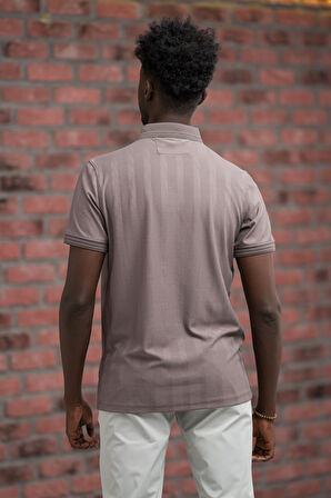 Regular Fit Likralı Kendinden Çizgili Polo Yaka T-Shirt