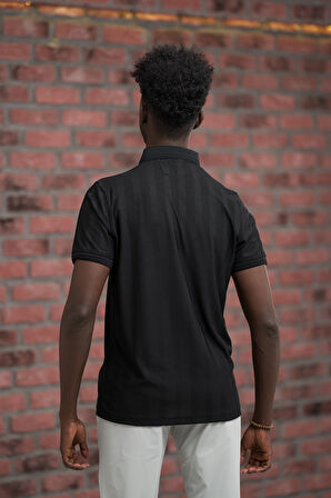 Regular Fit Likralı Kendinden Çizgili Polo Yaka T-Shirt