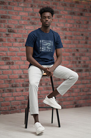 Slim Fit Sıfır Yaka Baskılı Pamuklu T-Shirt