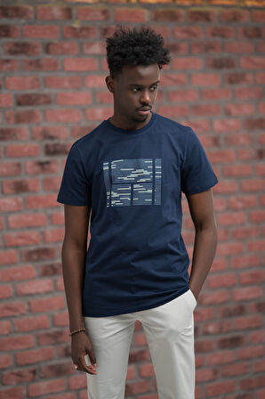 Slim Fit Sıfır Yaka Baskılı Pamuklu T-Shirt