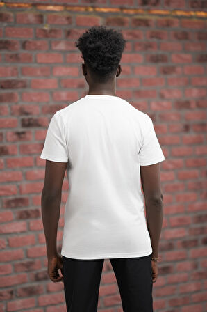 Slim Fit Sıfır Yaka Baskılı Pamuklu T-Shirt
