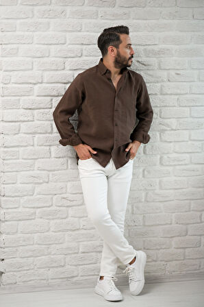 Regular Fit Yaka Düğmeli Yazlık Modal Kumaş Erkek Gömlek