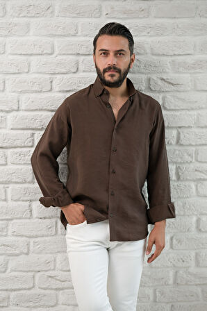 Regular Fit Yaka Düğmeli Yazlık Modal Kumaş Erkek Gömlek