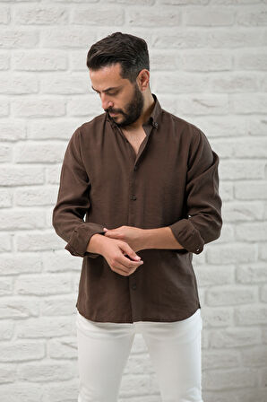 Regular Fit Yaka Düğmeli Yazlık Modal Kumaş Erkek Gömlek