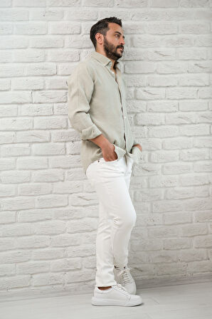 Regular Fit Yaka Düğmeli Yazlık Modal Kumaş Erkek Gömlek