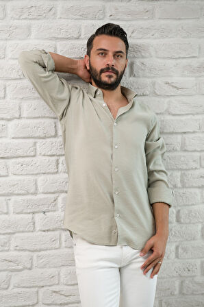 Regular Fit Yaka Düğmeli Yazlık Modal Kumaş Erkek Gömlek