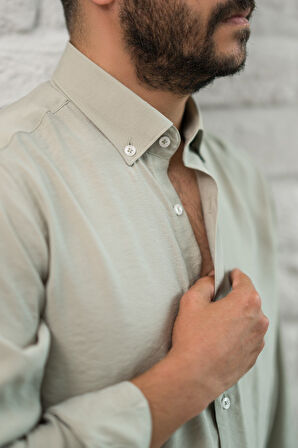 Regular Fit Yaka Düğmeli Yazlık Modal Kumaş Erkek Gömlek