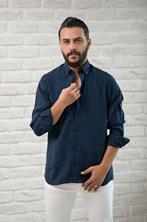 Regular Fit Yaka Düğmeli Yazlık Modal Kumaş Erkek Gömlek