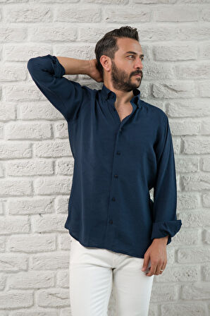 Regular Fit Yaka Düğmeli Yazlık Modal Kumaş Erkek Gömlek