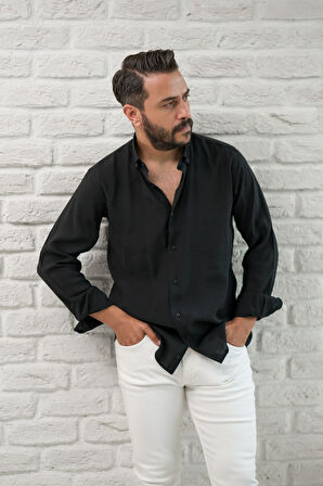 Regular Fit Yaka Düğmeli Yazlık Modal Kumaş Erkek Gömlek