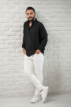 Regular Fit Yaka Düğmeli Yazlık Modal Kumaş Erkek Gömlek