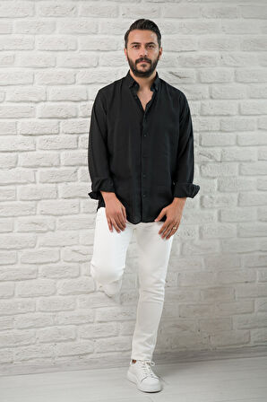 Regular Fit Yaka Düğmeli Yazlık Modal Kumaş Erkek Gömlek