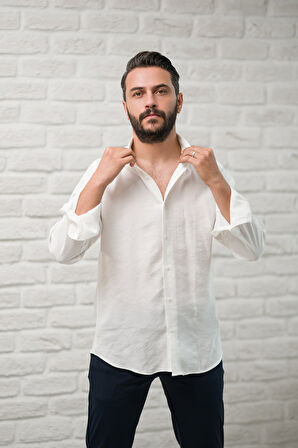 Regular Fit Yaka Düğmeli Yazlık Modal Kumaş Erkek Gömlek