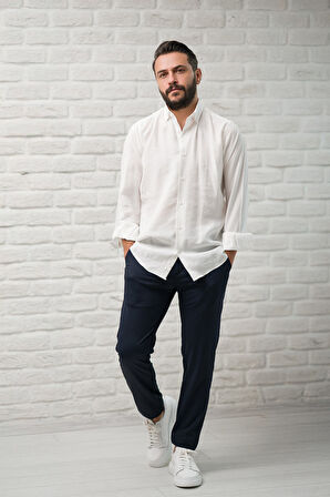 Regular Fit Yaka Düğmeli Yazlık Modal Kumaş Erkek Gömlek