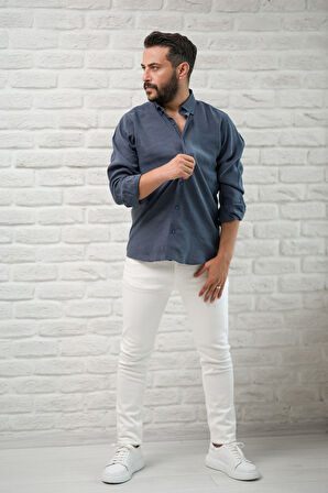 Regular Fit Yaka Düğmeli Yazlık Modal Kumaş Erkek Gömlek