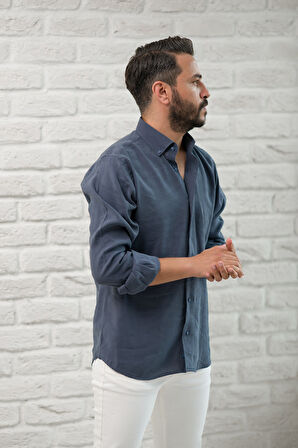 Regular Fit Yaka Düğmeli Yazlık Modal Kumaş Erkek Gömlek