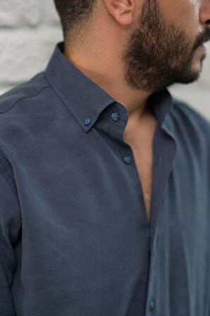 Regular Fit Yaka Düğmeli Yazlık Modal Kumaş Erkek Gömlek